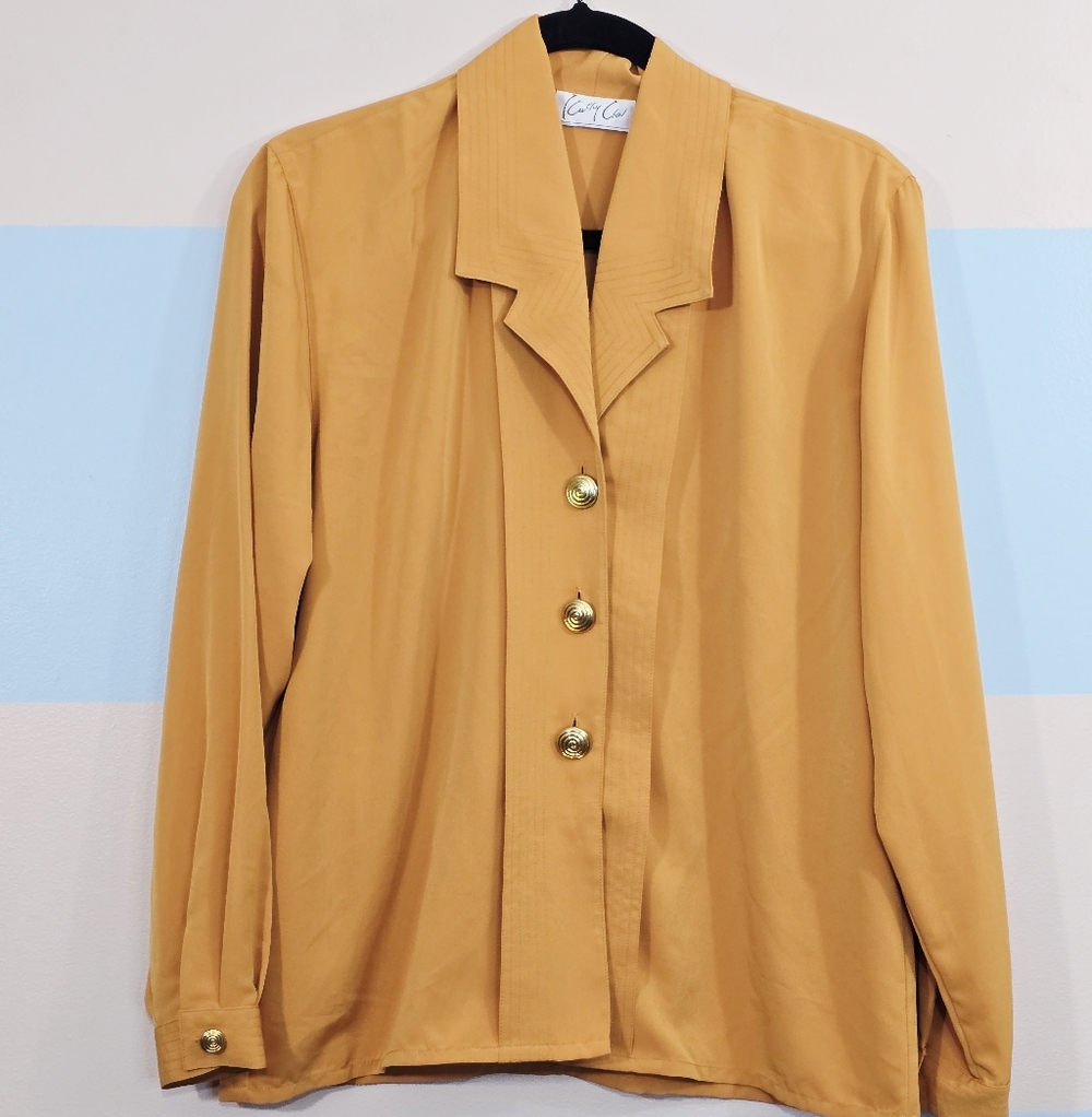 NWT Kathy Che Mustard Blouse with Gold Buttons - Picture 2 of 9